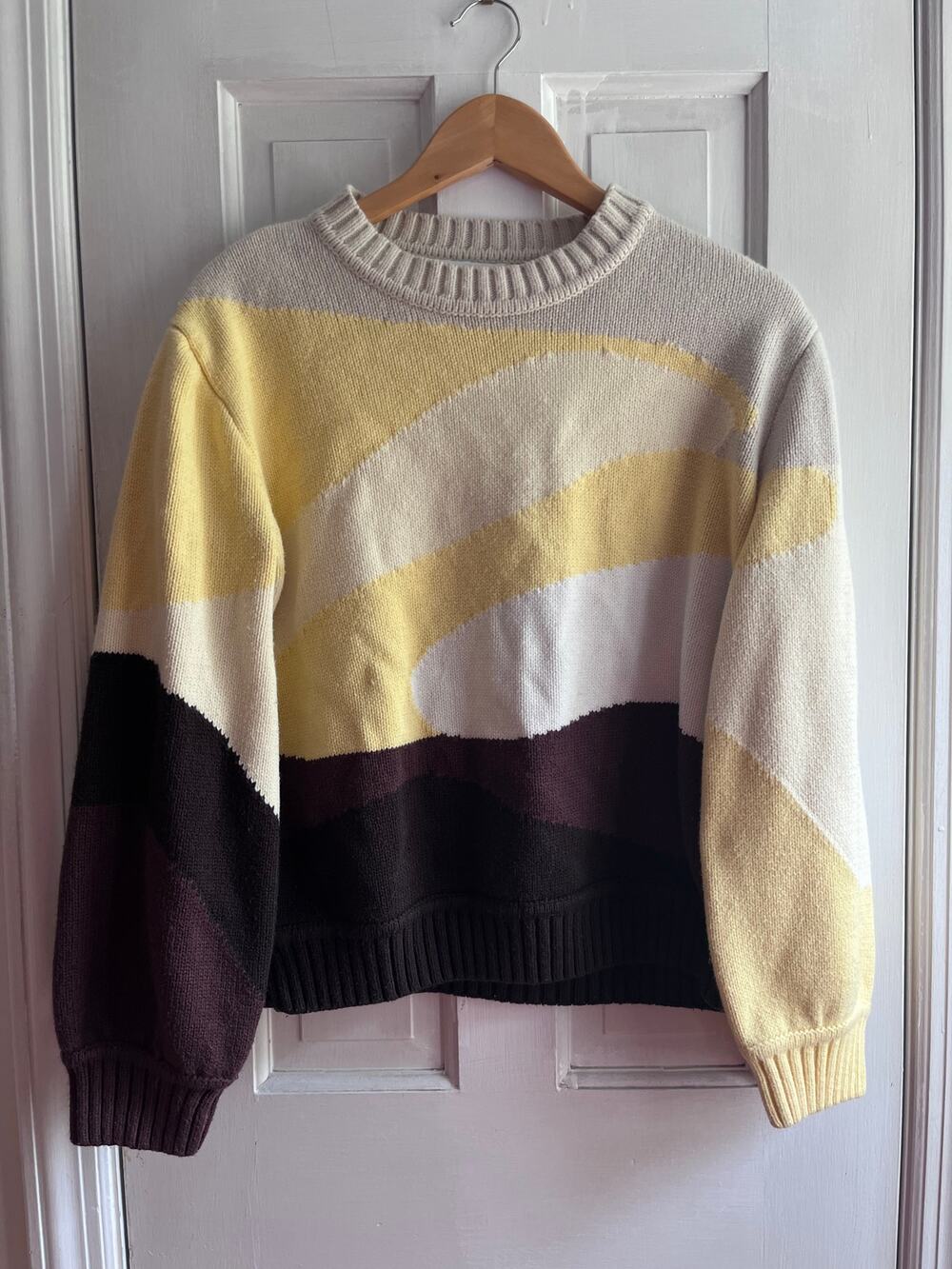 House of Sunny Landscape Knit Abstract Wave Crewneck Sweater US 2 | 70s Retro
